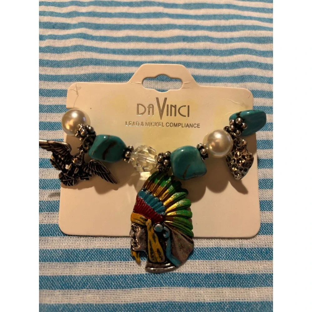 #18. Faux Turquoise Pearl Beaded Chief Bracelet